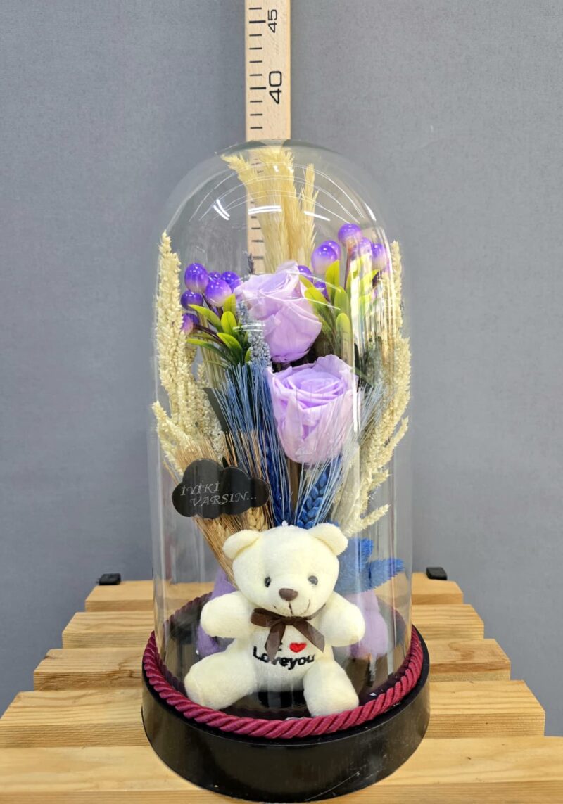 CAM FANUSTA LİLA SOLMAYAN GÜL