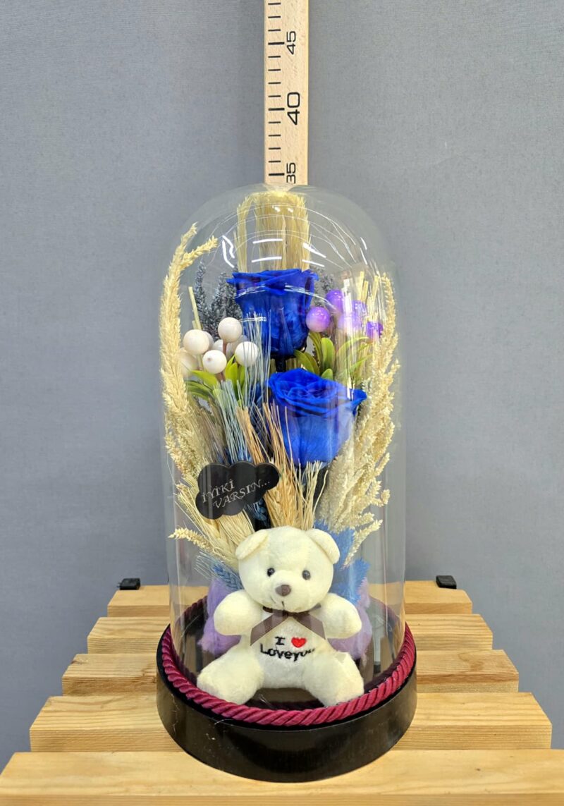 CAM FANUSTA SOLMAYAN MAVİ GÜL